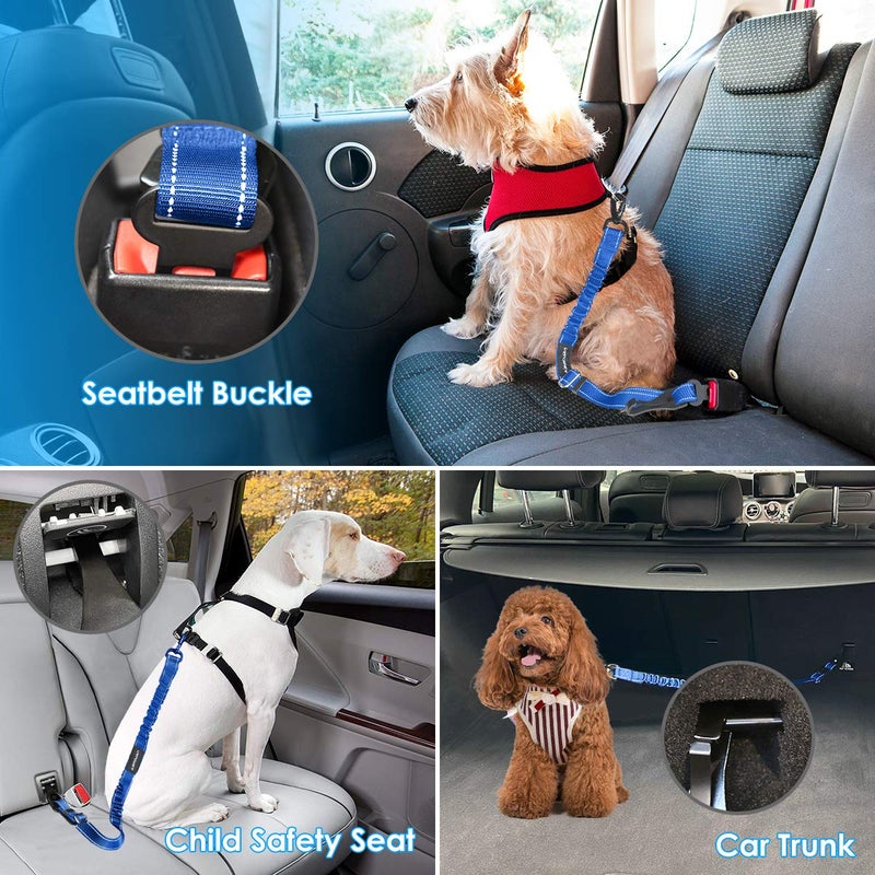 URPOWER 3-in-1 Dog Seat Belt for Car, 2 Pack Adjustable Bungee Dog Car Harness with Seatbelt Buckle & Latch Hook, Reflective & 360Â° Swivel Heavy Duty Pet Safety Belts for Dogs and Cats - Image 3